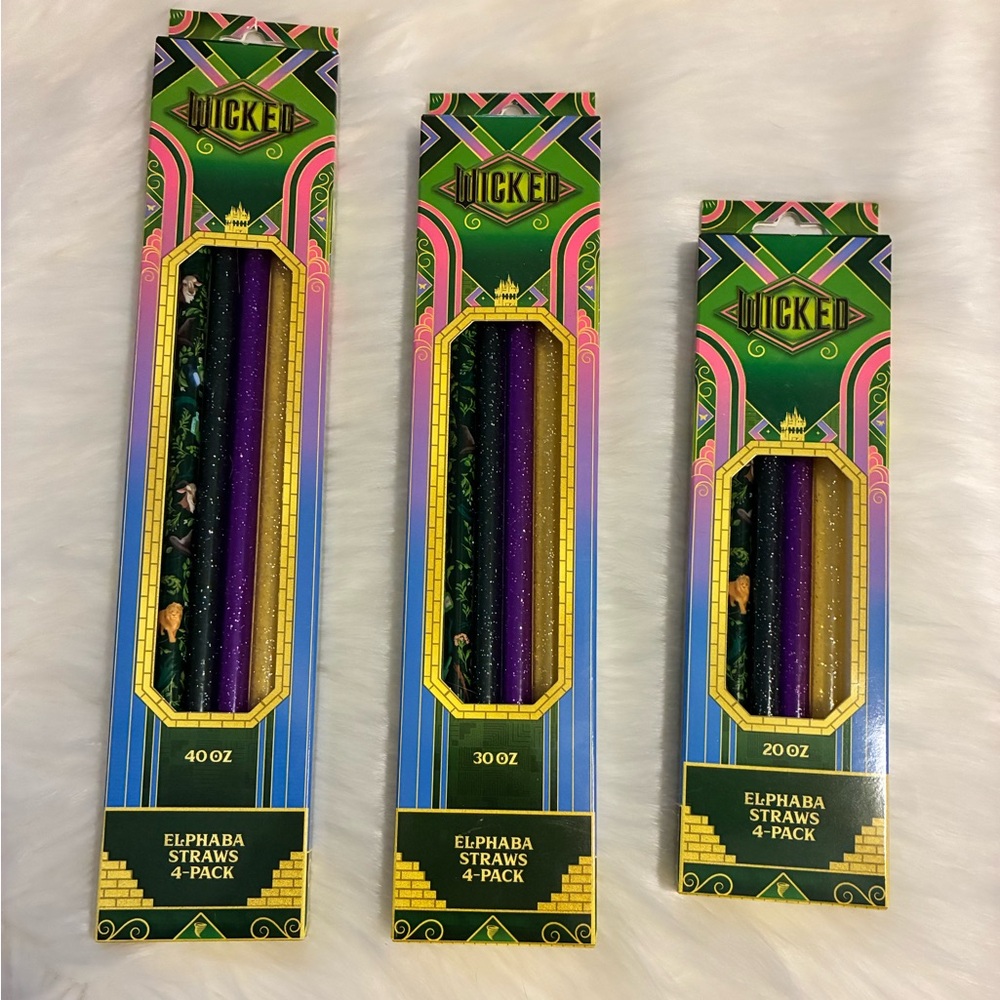 WICKED Elphaba CharCharms 20 oz 30 oz AND 40 oz Tumbler Straws 4 Pack Of EACH